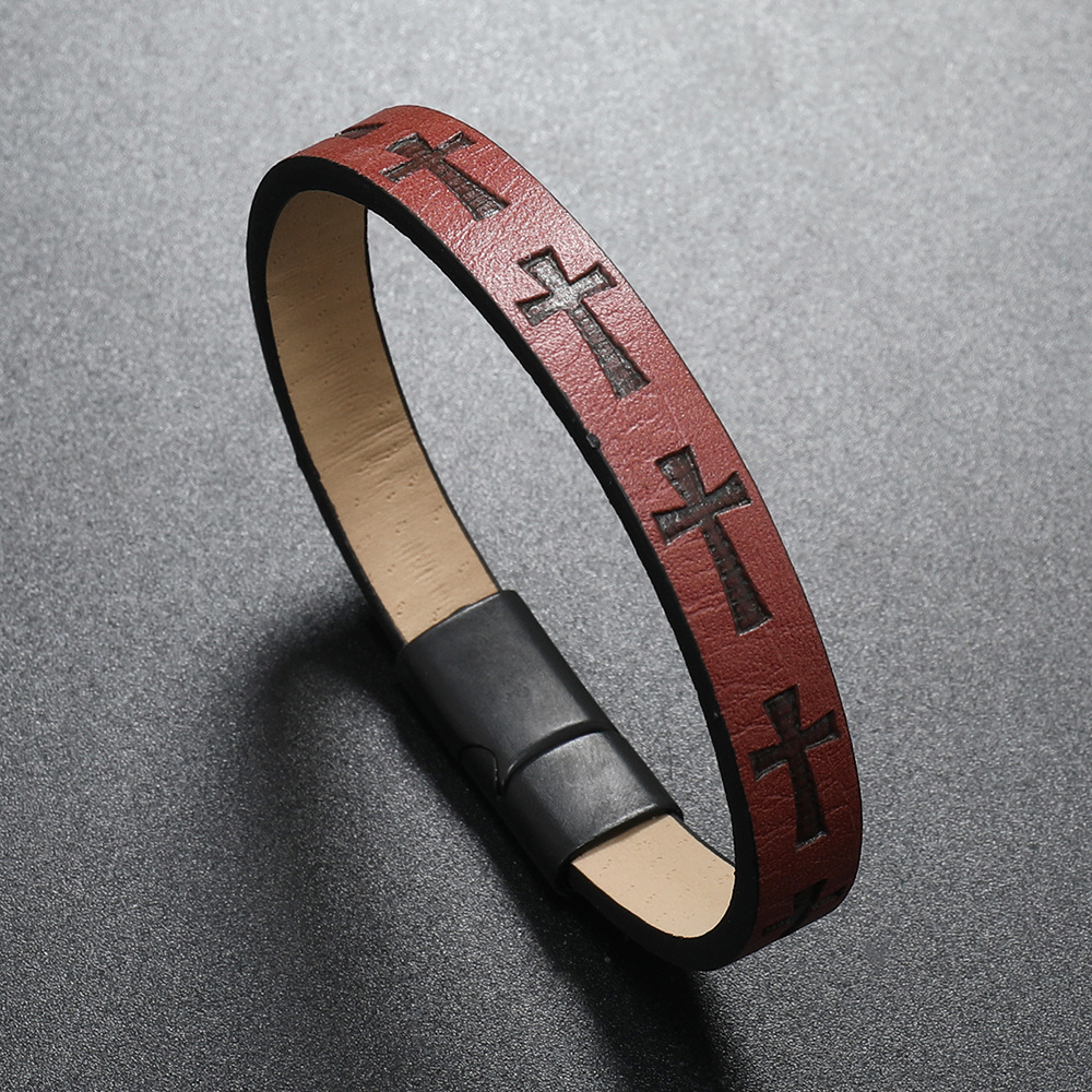 Vintage Style Cross Pu Leather Unisex Bangle display picture 10