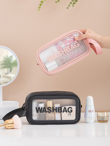 Pu Transparent Makeup Bag Handheld Travel Portable Toiletry Bag Shower Skincare Products Sanding Waterproof Makeup Storage Bag