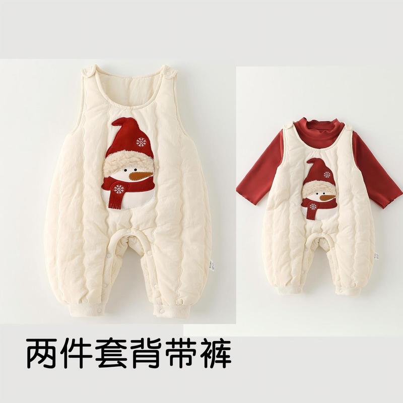 婴儿夹棉背带裤套装秋冬款2025新款宝宝加绒上衣深秋季衣服两件套|undefined