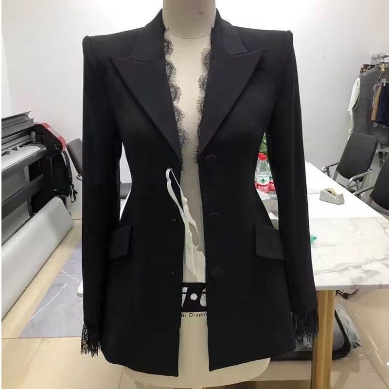 Buyers shop counter to reduce leakage bi into ~ waist 2024 lace stitching chic small suit jacket women's tide Buyers shop counter to reduce leakage bi into ~ waist 2024 lace stitching chic small suit jacket women's tide