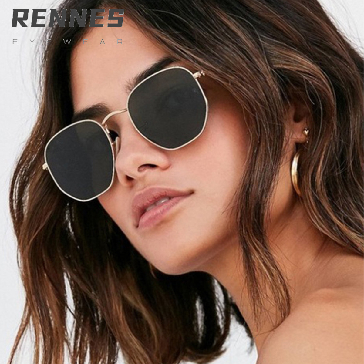 Nuevo metal marco polígono gafas de sol moda europea y americana pequeño marco colorido Mercurio océano gafas de sol al por mayor 3548