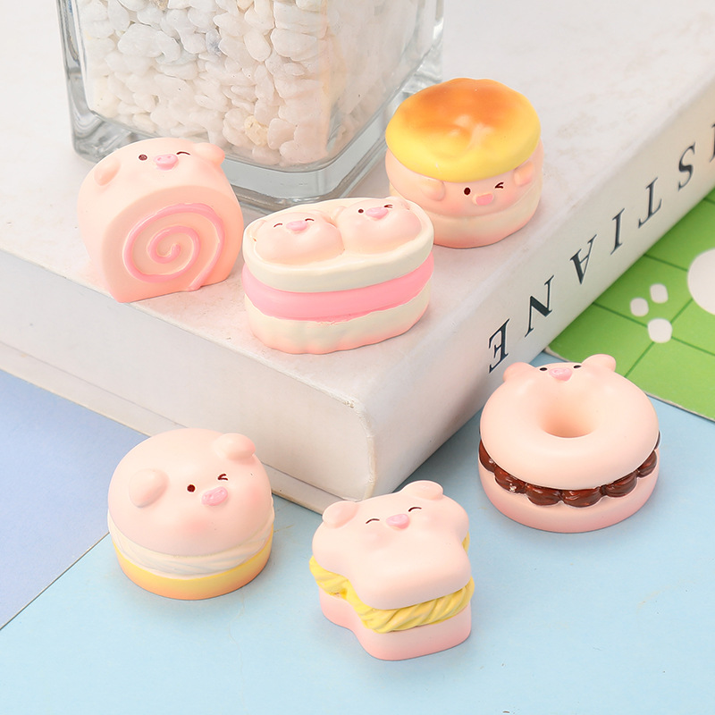 樹脂卡通公仔甜甜圈豬diy飾品配件汽車中控台微景觀桌面裝飾擺件