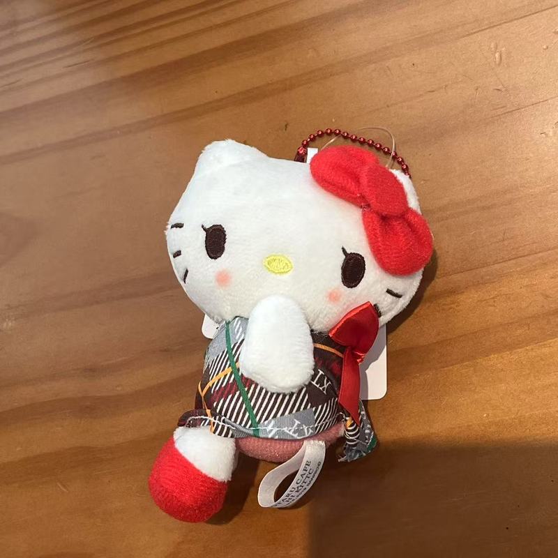 北海道小樽限定复古格子裙侧坐kitty挂件玩偶公仔包挂|undefined