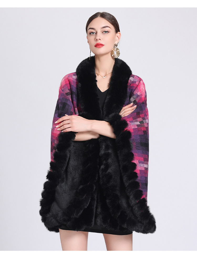 Mantella in pile spesso con colletto a quadri, ampia taglia, cardigan lavorato a maglia per donna_voghion.com
