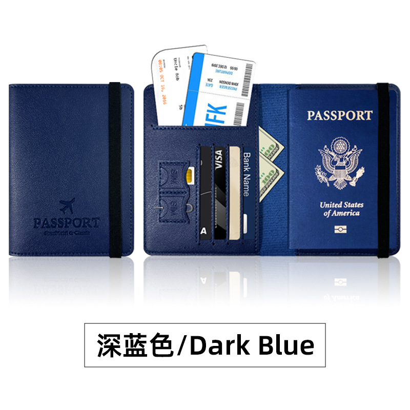 Protección de pasaporte transfronteriza multi-tarjeta, este conjunto de pasaporte de cuero grueso pu se puede fijar en bolsas de pasaporte de cuero LOGO.