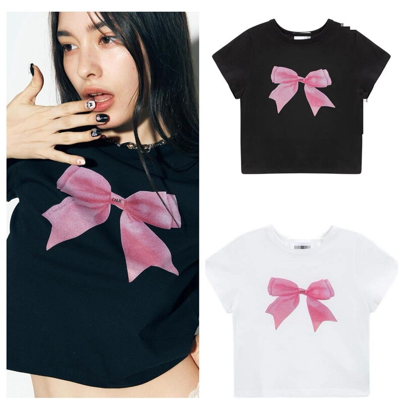 Special offer in stock: Korean niche designer brand asifc Hyuna's same style bow print short-sleeve T-shirt, Summer 2024 Special offer in stock: Korean niche designer brand asifc Hyuna's same style bow print short-sleeve T-shirt, Summer 2024