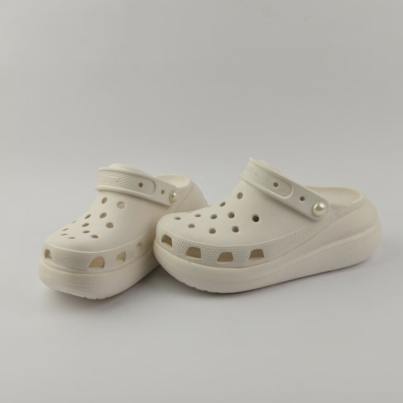 Cross Croc Shoes Cloud Puff DIY Beach Shoes Men's and Women's Half Slippers 5.2cm Heightening Thick Sole Outdoor Dad Shoes