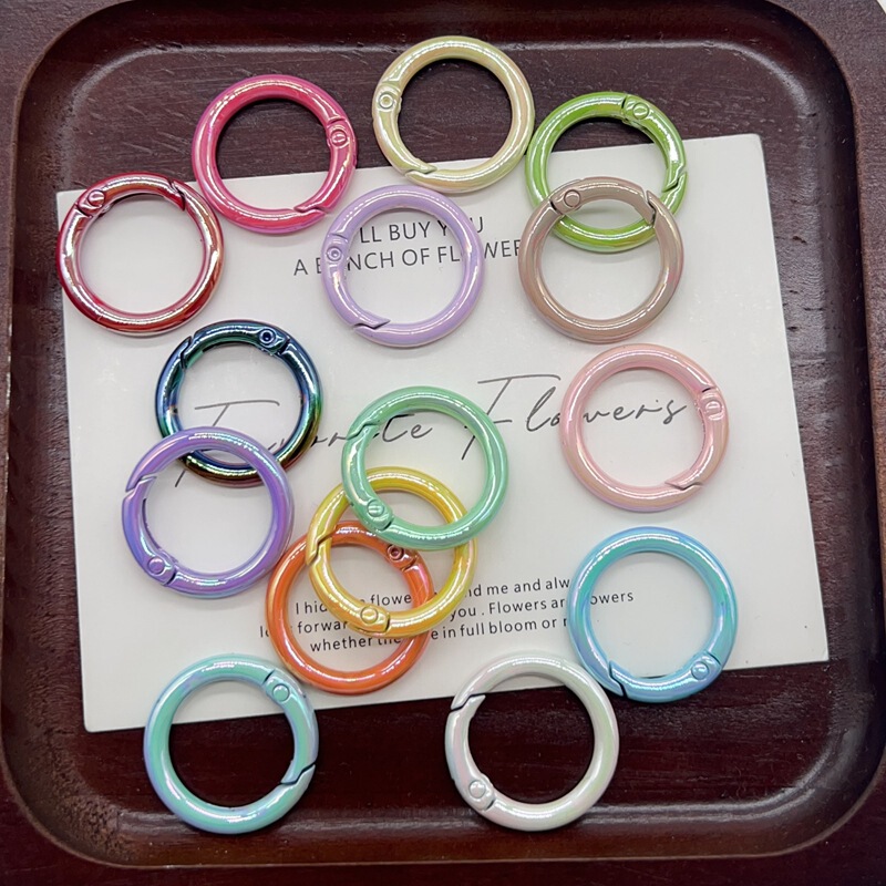 Uv Electroplated Colorful 25 Spring Ring Clasps Ab Color Mabe DIY Jewelry Accessories Alloy Round Connecting Keychain