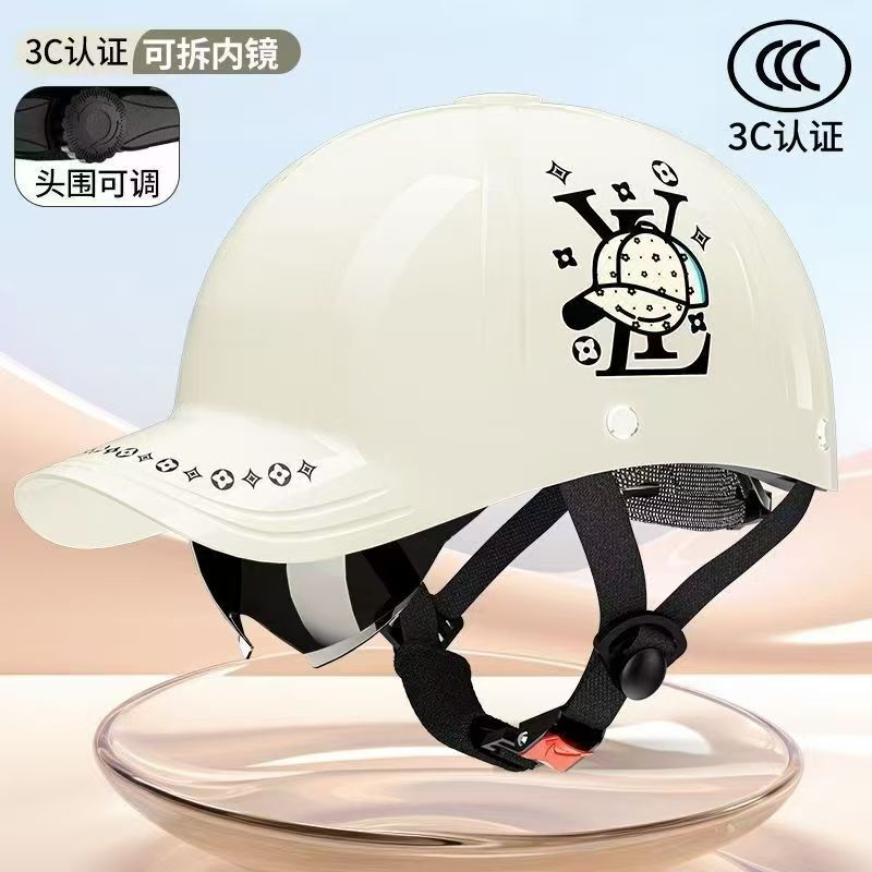 3C認定電気自動車ヘルメット、男性用アヒルタン野球ハーフヘルメット、女性用オールシーズンユニバーサルバッテリーオートバイヘルメット|undefined