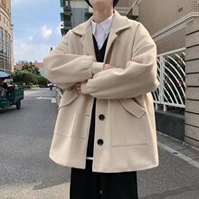 高档日系毛呢大衣男潮牌秋冬款宽松港风韩版潮流帅气百搭风衣外套