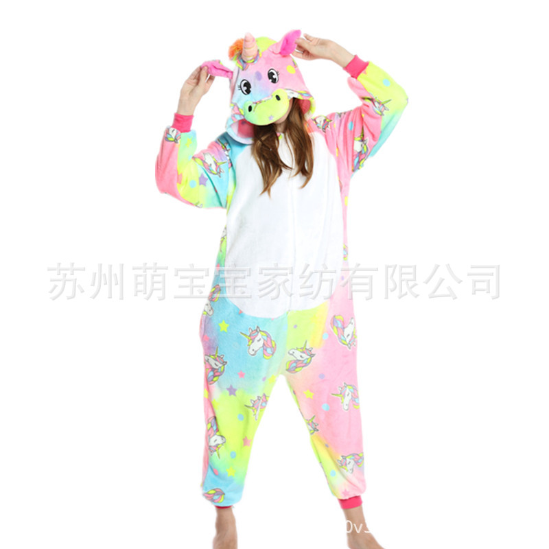 Otoño e Invierno franela de dibujos animados animal pijama de una pieza inodoro noche Gloria colorido Tianma pareja de padres e hijos homewear