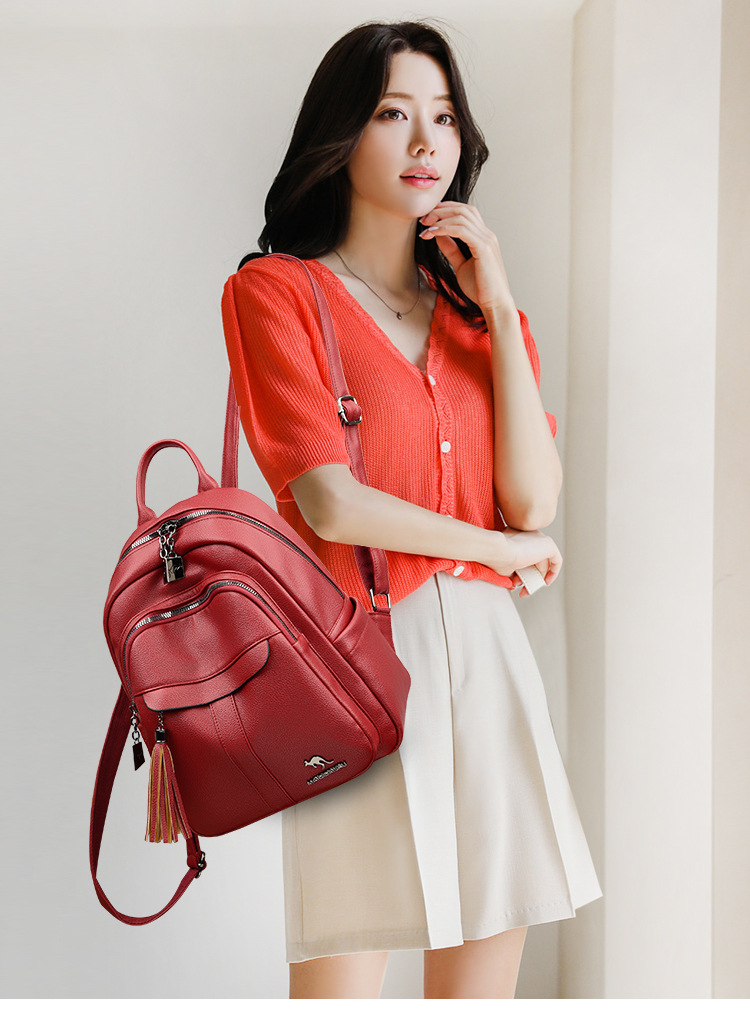 2024 New Street Trend Fashion PU Soft Leather Women's Large Capacity Backpack Travel Bag Tassel Design_voghion.com