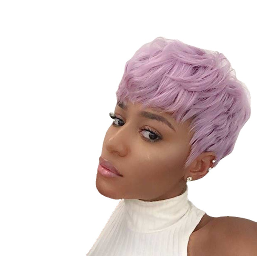 Women Wore Pixie Wigs With Short Hair And Light Purple Chemical Fiber