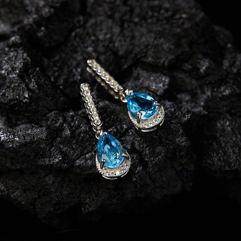 925 Sterling Silver Topaz Crystal Geometric Drop Earrings display picture 9