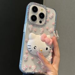 DIYラインストーン入りハローキティ風iPhone 17PROMAX用スマホケース、漫画風iPhone 16/15/14/13用保護カバー