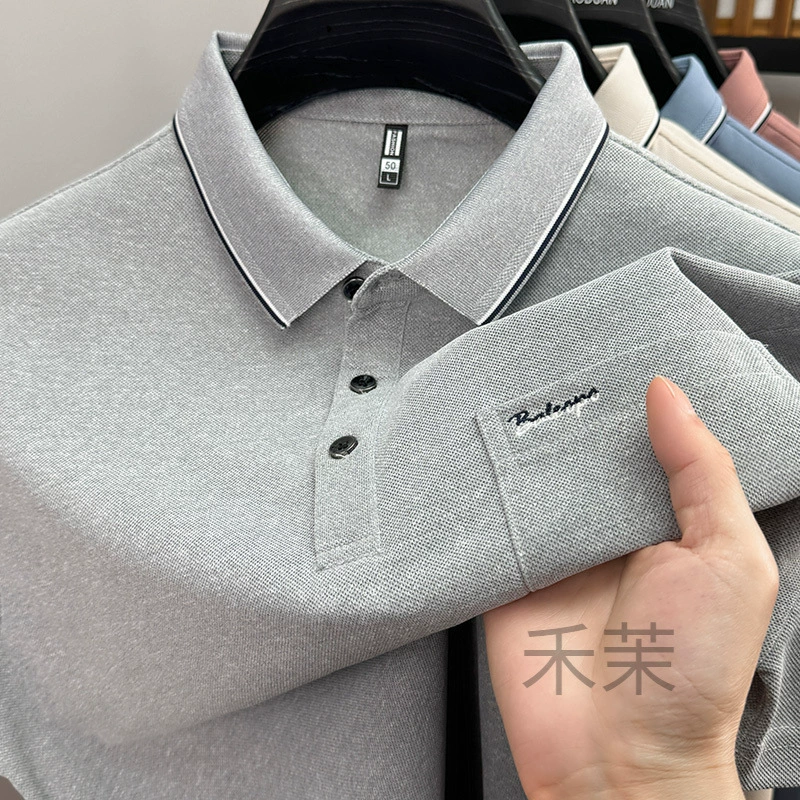 Летняя новая стильная мужская рубашка-поло среднего и пожилого возраста с настоящими карманами, однотонная футболка с короткими рукавами и деловым лацканом, топ для папы