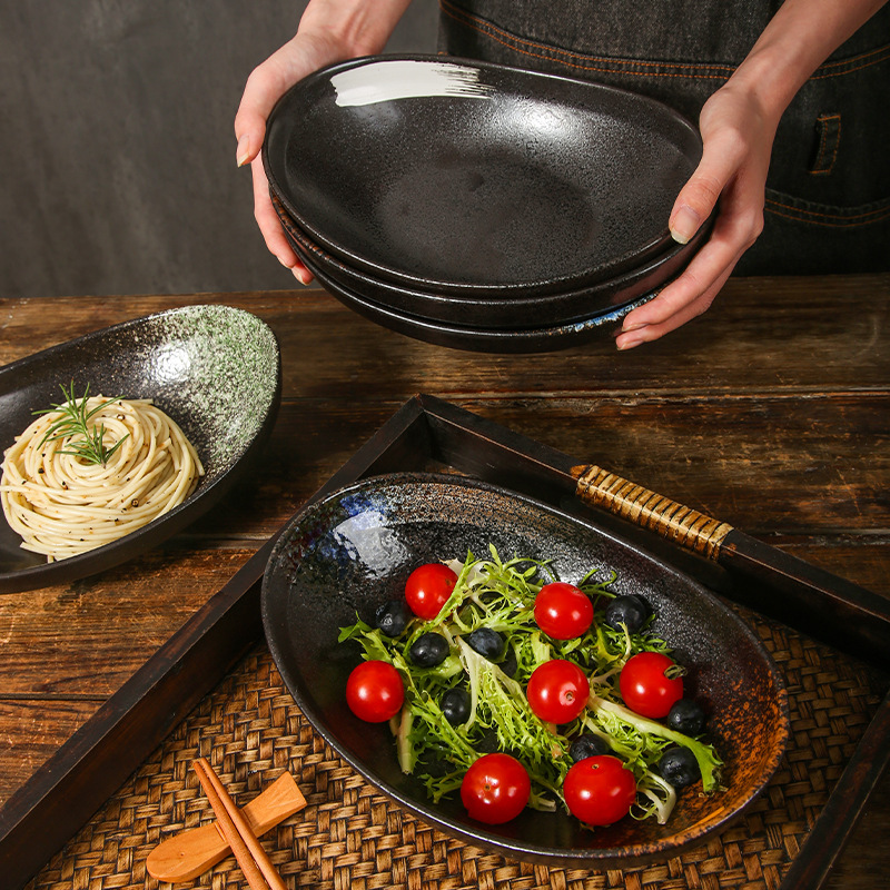 跨境日式陶瓷元宝碗创意餐具异形汤盘 不规则碗椭圆形沙拉碗批发