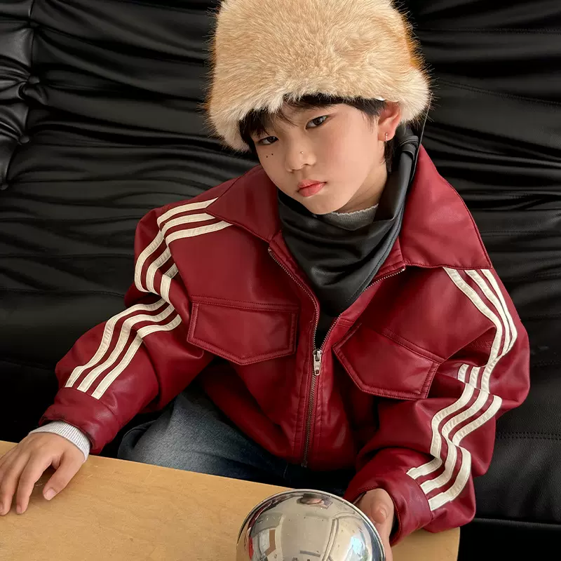 童装25年秋冬皮衣棉服男童韩版夹克外套中大童夹棉保暖衣服儿童潮