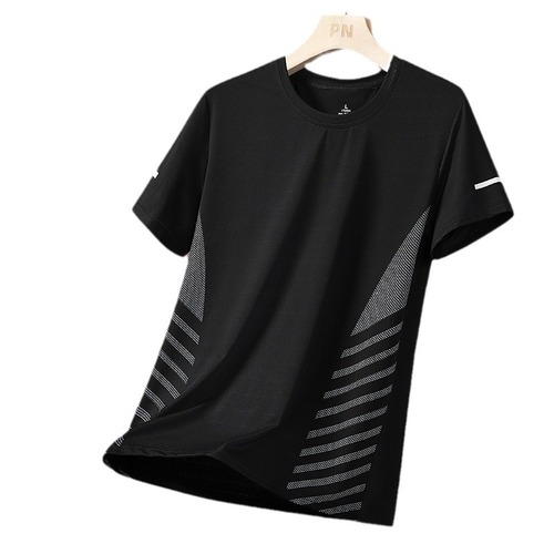 Shan Shao Men's Summer Ice Silk Thin Short Sleeve Sports Casual Mesh Running Fitness Top