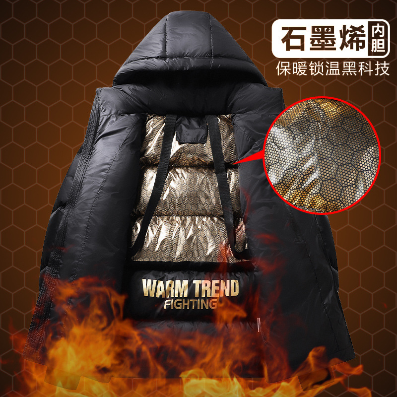 爆款工厂直销 黑金仿羽绒棉服情侣款锦纶面料可拆连帽 石墨烯