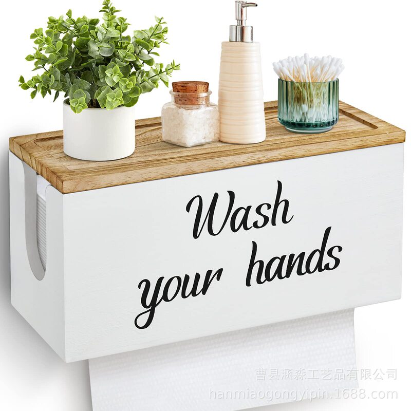 Wooden Tissue Box Wall-mounted Tissue Holder with Lid Kitchen Wall Tissue Storage Rack Wooden Tissue Dispenser