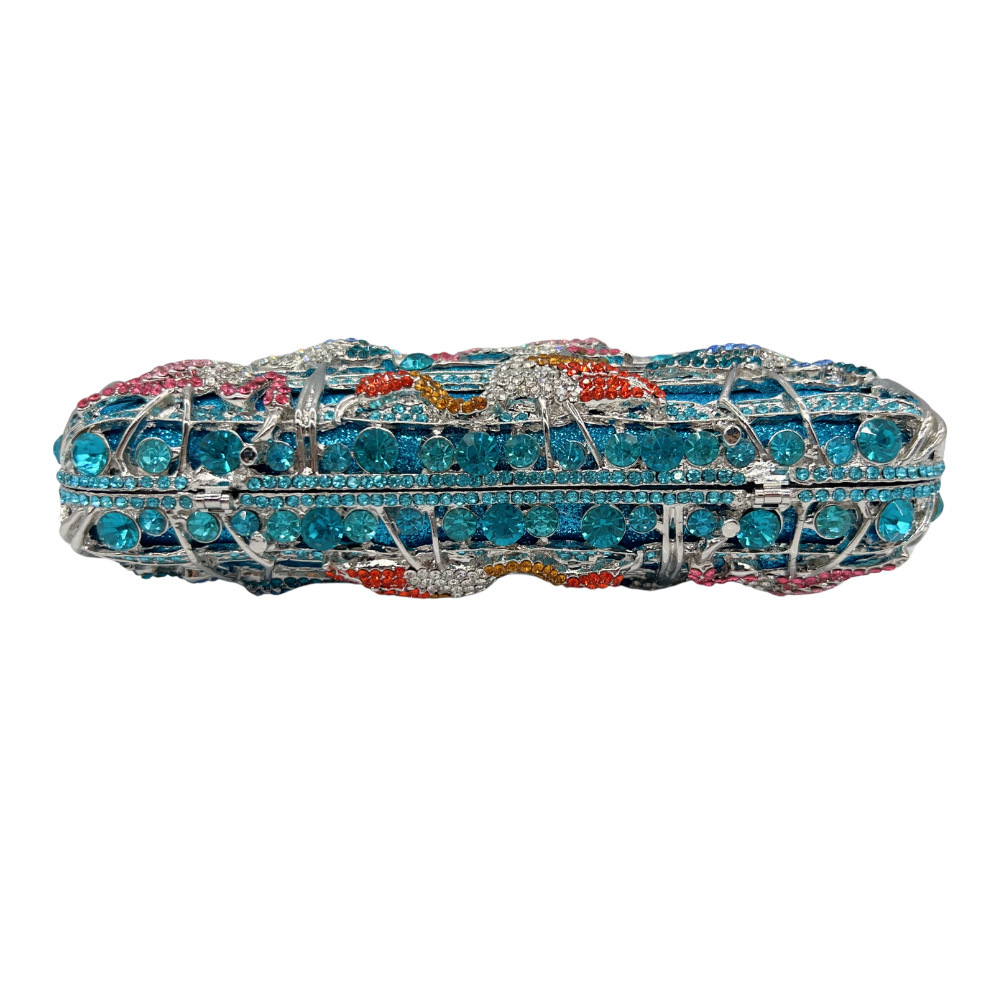 Bolsa de cristal flamenco, bolsa de cena de diamante, bolso de cristal de metal hueco, bolso de mujer