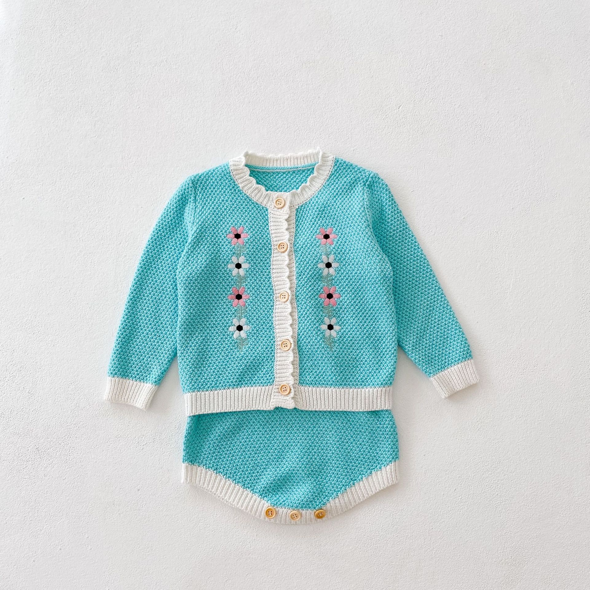 2024 frühling Herbst Kleidung Säuglings-und Kind Bestickte Baby Mädchen Strickjacke + Ha Yi Crawler Zwei Stück Set Einzel_voghion.com