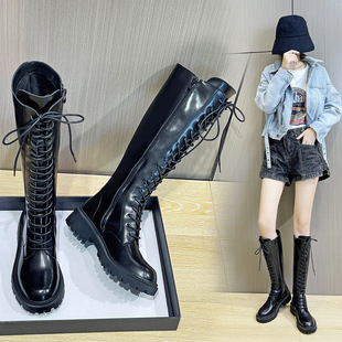 Women's Boots, Knight Boots, Long Martin Boots for Women, 2025 Spring, Autumn, and Winter Thick-Soled Long Boots, Motorcycle British Style, Fleece-Lined Version
