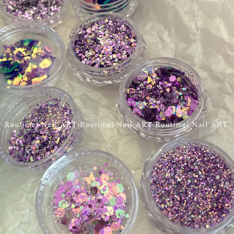 新款美甲亮片饰品爆闪亮片紫光薰衣草色混合闪粉韩式流行美甲饰品|undefined
