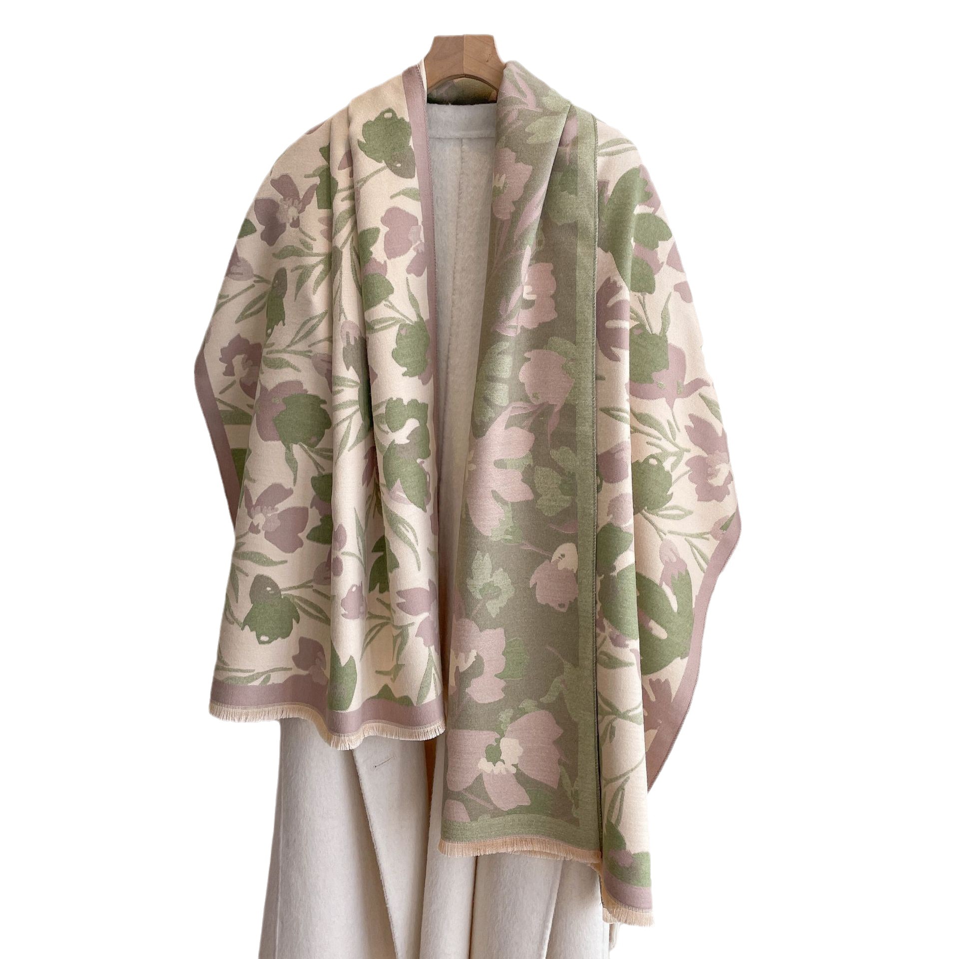 2023 estilo coreano suave todo fósforo floral impreso bufanda larga de las mujeres engrosada cálida bufanda de Cachemira como chal exterior