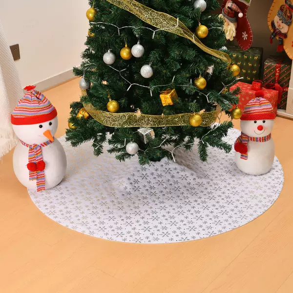 Cross-Border Tree Skirt Christmas Tree Decoration Supplies Atmosphere Arrangement Snowflake Bronzing White Plush Tree Skirt Atmosphere Decoration Christmas