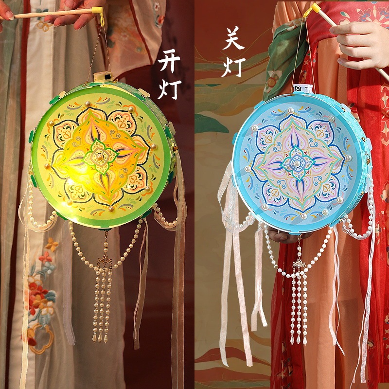 中秋节儿童手提手工diy材料包古风宝相花鼓灯发光敦煌灯笼装饰|undefined