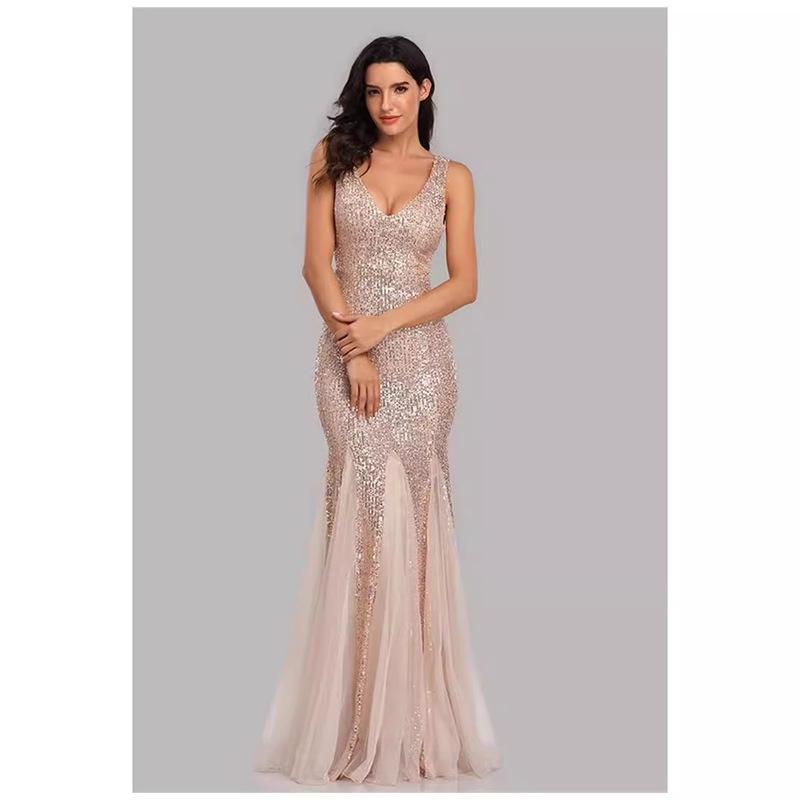 Amazon New Evening Dress plus size V-neck Mermaid Sequins Sexy Dress Formal Ball Party Long Dress Women
