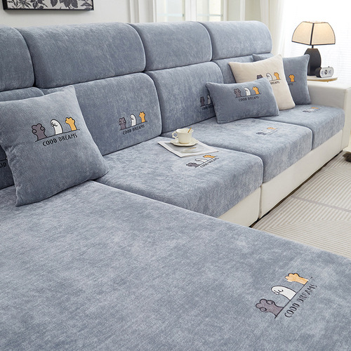 Chenille Sofa Cover, All-Inclusive Universal Set for 2025, Solid Wood & Leather Cushions, Full-Size Fabric Protector