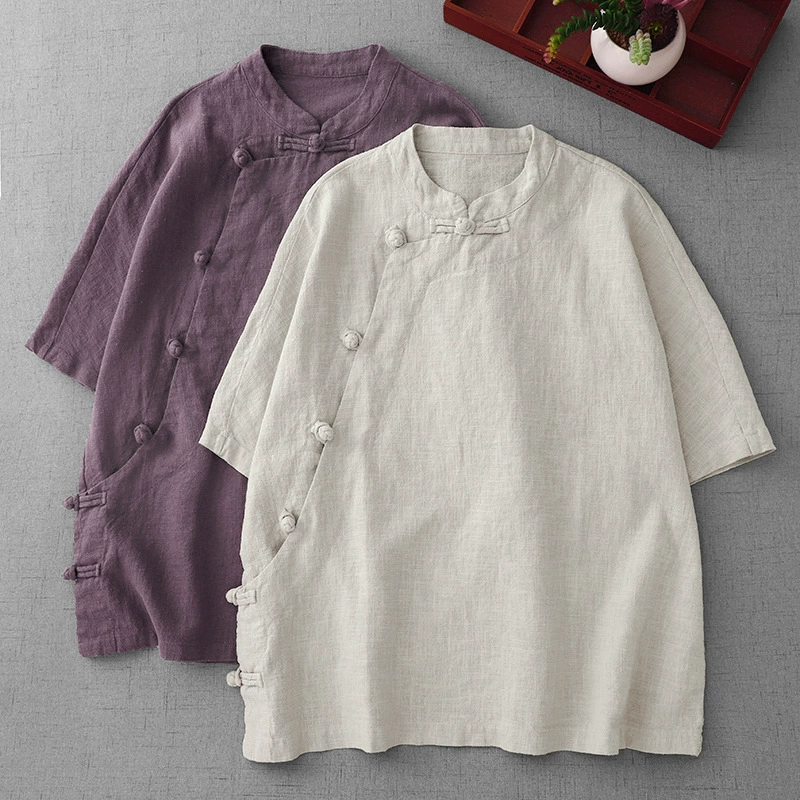 3628 Хлопок, конопля, Будда, женский костюм для медитации, хлопчатобумажная рубашка с короткими рукавами