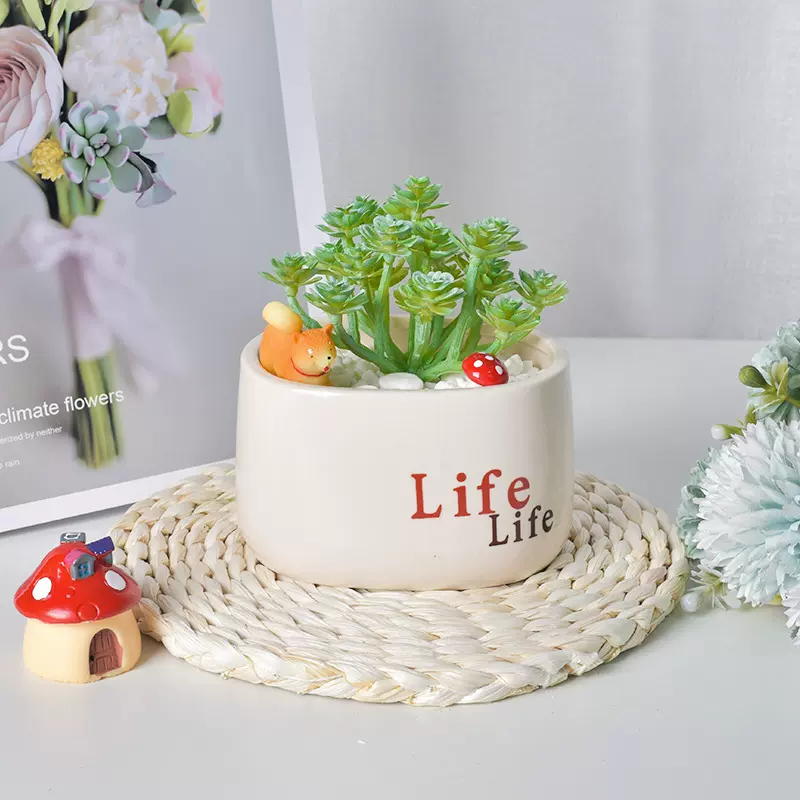 简约多肉花盆家居阳台装饰陶瓷摆件创意life绿植肉肉盆栽陶瓷花器