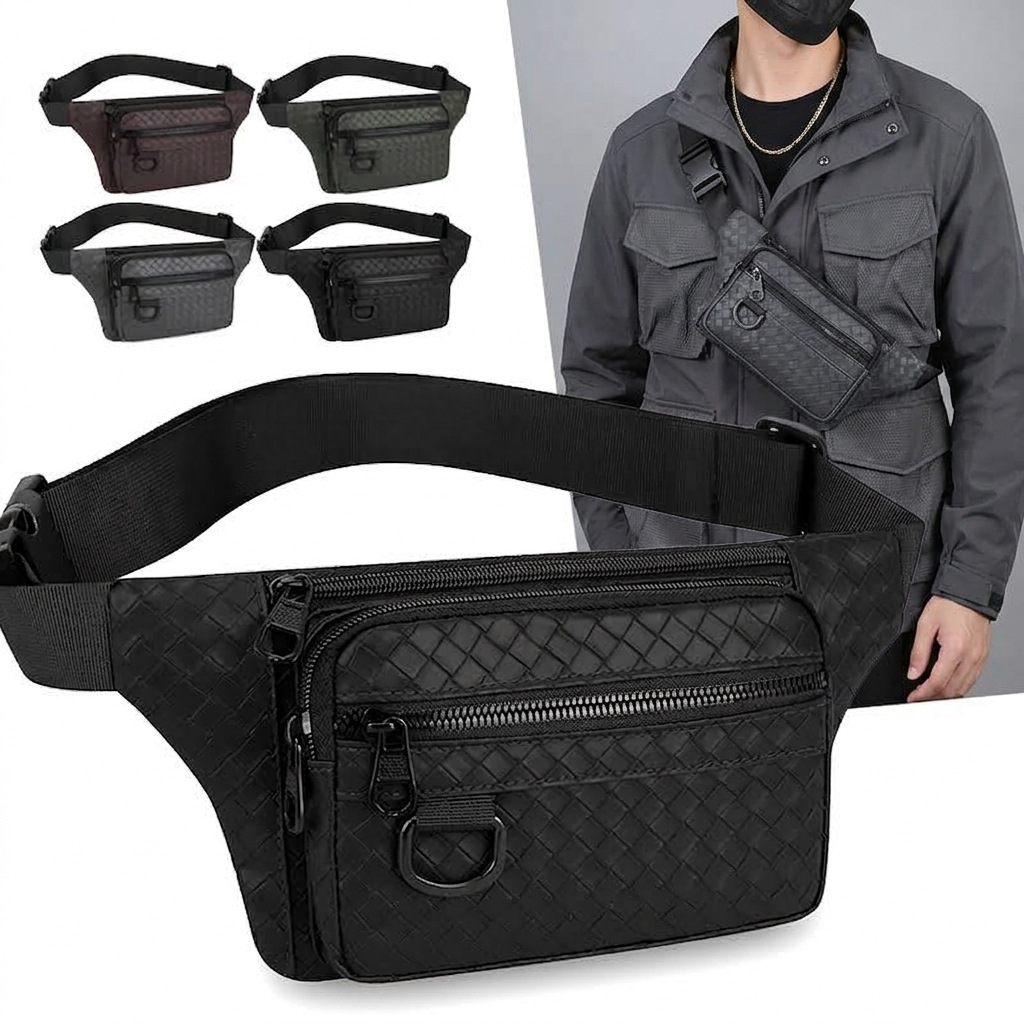Multifunctional PU leather waist bag, multi-layer phone pouch, crossbody bag, casual style, wholesale, cross-border, unisex fashion waist bag