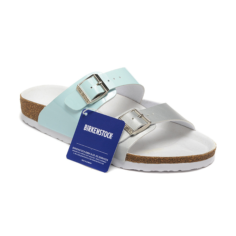 Zapatos planos de mujer a juego de color de verano, nuevas zapatillas, sandalias de doble botón, zapatillas de corcho del mismo estilo para hombres y mujeres, zapatillas de tacón plano