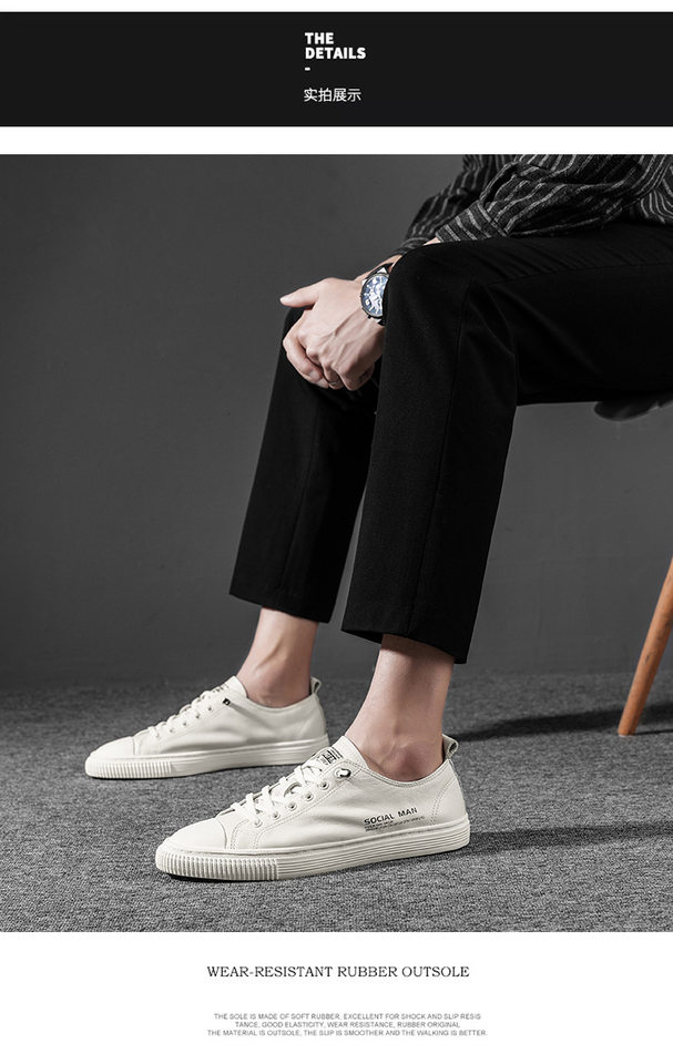 Giày sneaker nam da thật thoáng khí, đế bệt cổ thấp, dây buộc phía trước — s1931 màu trắng, s1931 đen chi tiết 9
