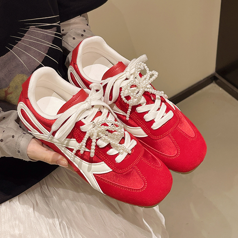 平底インナー高さ女性のレトロファッション道徳トレーニングシューズ夏の新しいパールスタイル多用途ソフトソールレディースカジュアルスポーツ|undefined