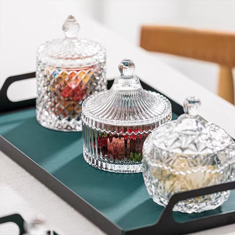 European-style glass Crown Candy Jar transparent storage jar with lid fruit bowl sugar jar seasoning jar ashtray jewelry box
