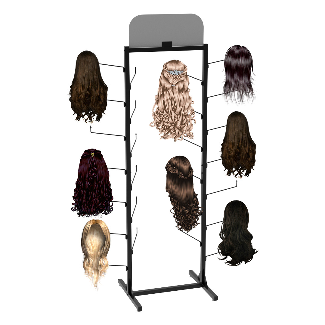 专业生产铁线挂钩假发架落地式帽子收纳架理发店假发专卖展示架