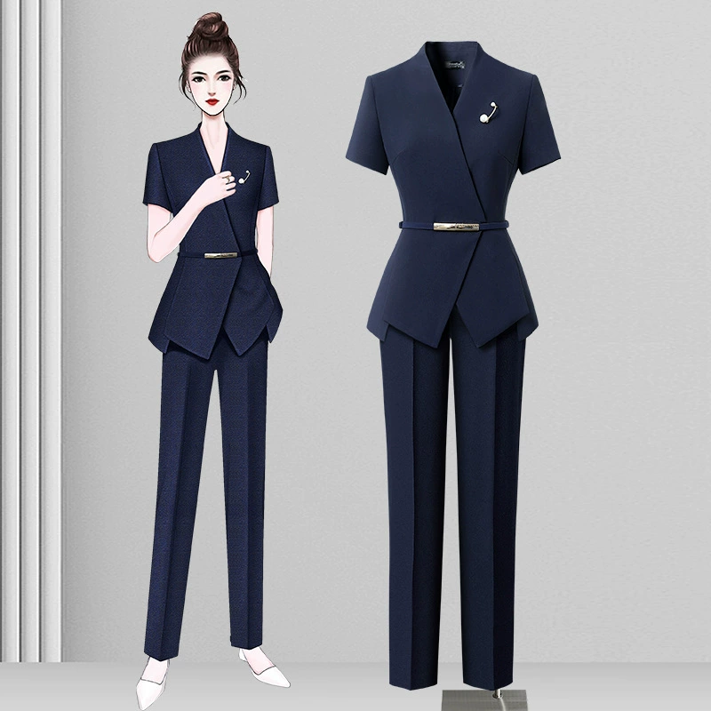 Профессиональный костюм для женщин 2024, новинка лета, темперамент, талия, мода, отдел продаж в отеле, рабочая одежда для женщин