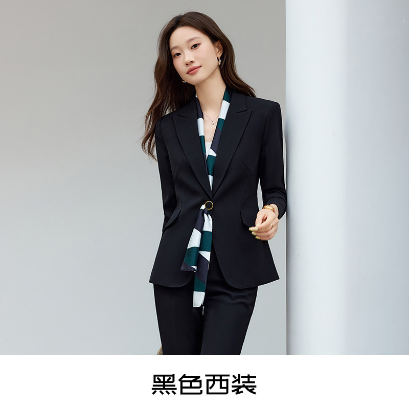 气质高级感黑色小西装外套女修身微喇裤职场女士干练商务西服套装|undefined