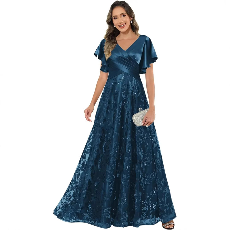 Cross-Border New European and American Style Elegant Deep V-Neck Dress, Sexy Long Dress with Open Back, Slim Fit Mermaid Gown for Bridesmaids and Evening Parties