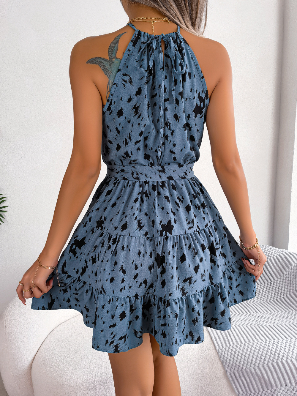 Women's Regular Dress Streetwear Halter Neck Ruffles Sleeveless Leopard Above Knee Daily display picture 19