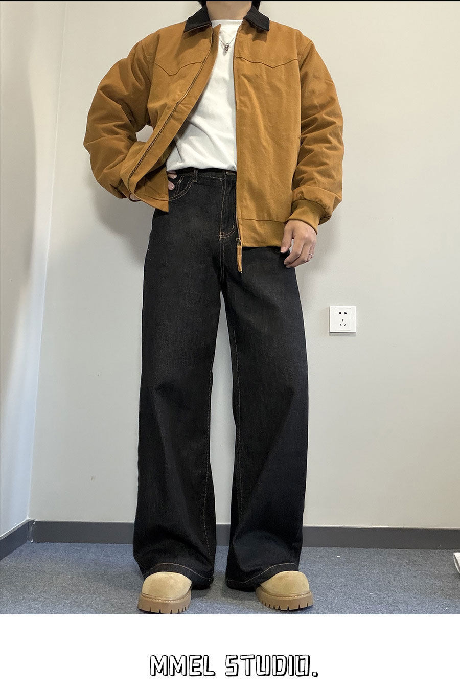 Men's Raw Color Denim Jeans 2026 Spring/Autumn American Style Loose Straight Leg A-Line Wide Leg Pants Trendy mid Waist Long Non-Stretch_mkmklike.com
