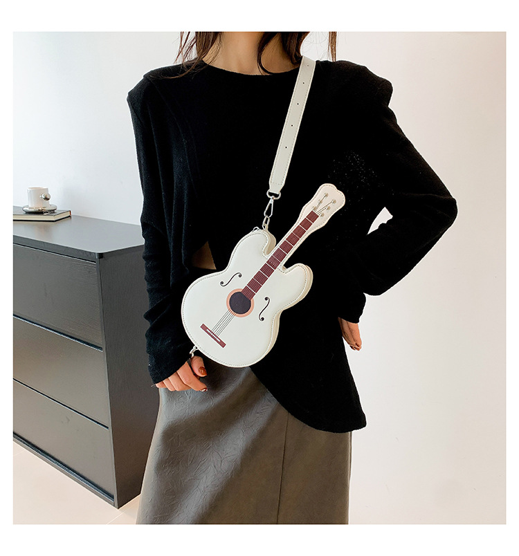 396g Weight Polyester Lining Material Zipper Closure Type Single Shoulder Strap Strap Type Shoulder Bag Bags Type Street, Shopping Occasion Pu Leather Material Guitar Pattern All Seasons Season Women's Gender Streetwear Style Oval Shape Small Size Women's Small Pu Leather Guitar Streetwear Oval Zipper Shoulder Bag 12