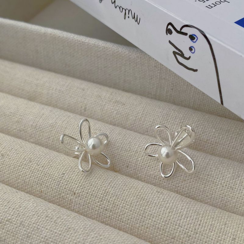 18K Gold Plated Plating Material 18K Gold Plated 925 Sterling Silver Flower Freshwater Pearl Sweet Ear Studs For Women's