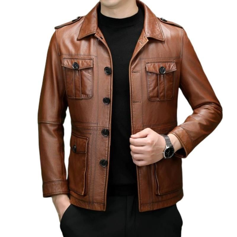 Кожаная демисезонная куртка, натуральная кожа, размеры L–6XL